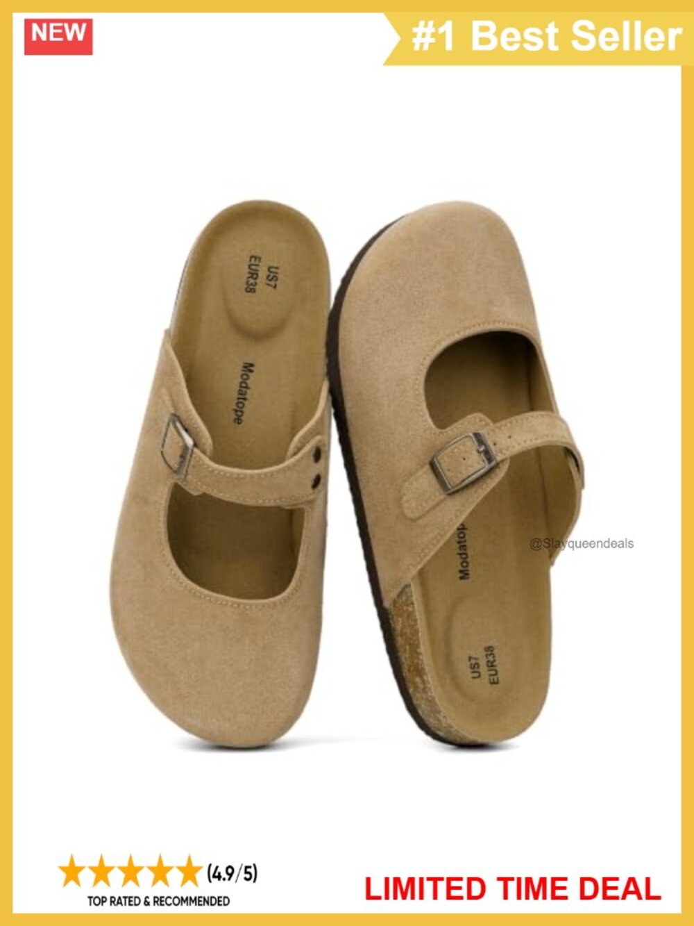 Faux Suede Mary Jane Clogs Cork Footbed Mules Slip On Flats